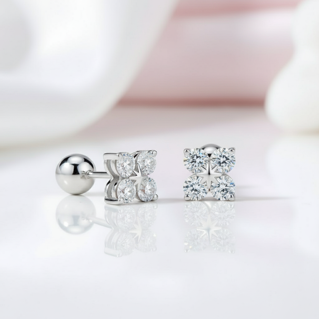 3mm Round Diamond Four Leaf Clover Earrings-Black Diamonds New York