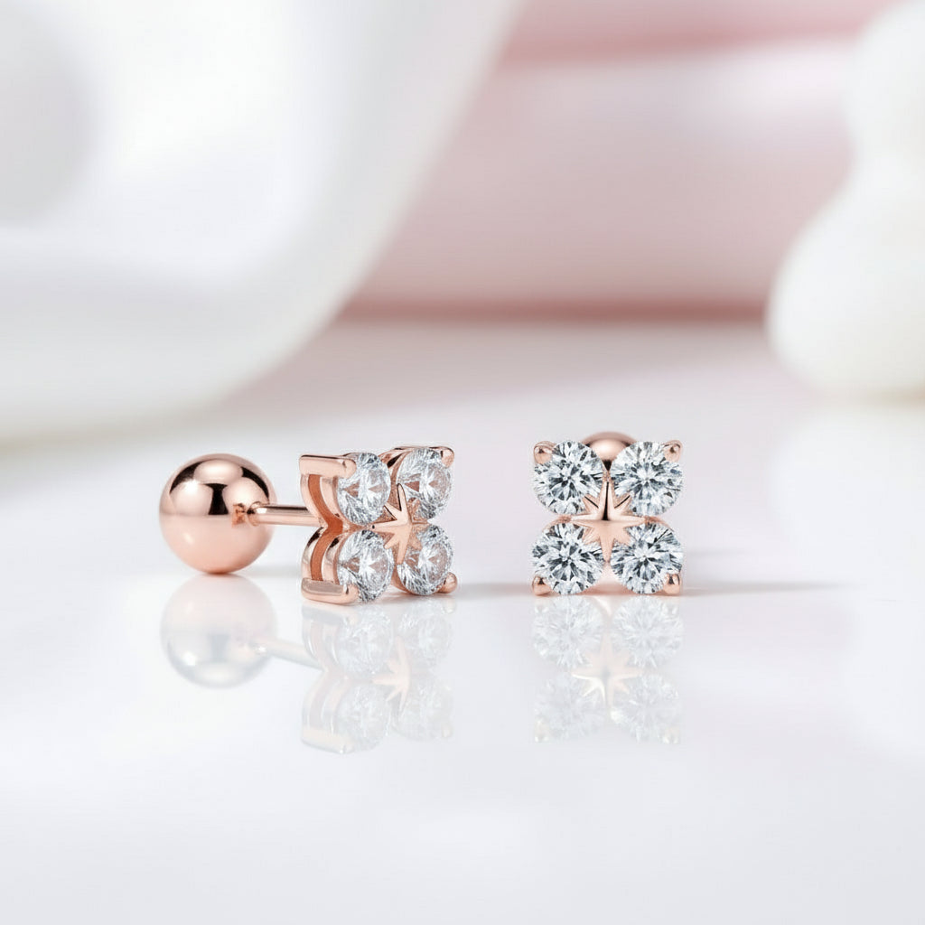 3mm Round Diamond Option Four Leaf Clover Earrings-Black Diamonds New York