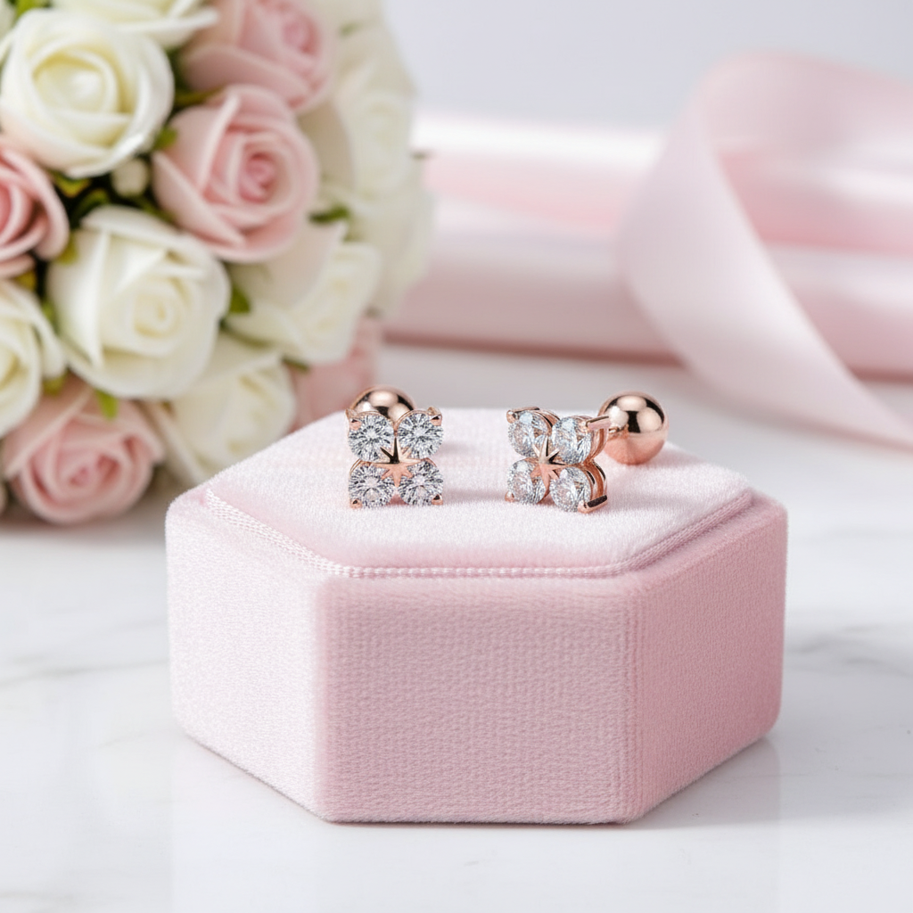 3mm Round Diamond Option Four Leaf Clover Earrings-Black Diamonds New York