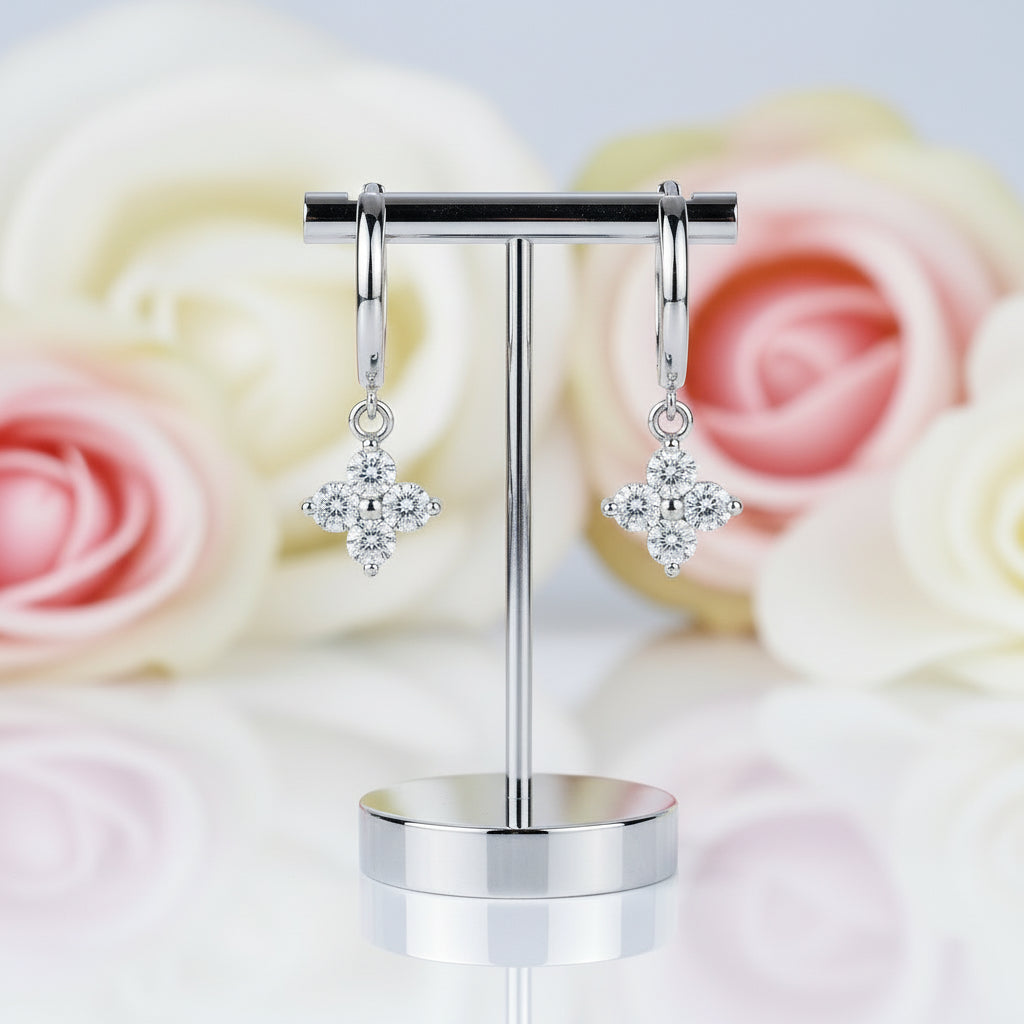 3mm Round Diamond Four Leaf Clover Earrings-Black Diamonds New York