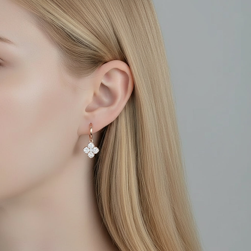 3mm Round Diamond Four Leaf Clover Earrings-Black Diamonds New York