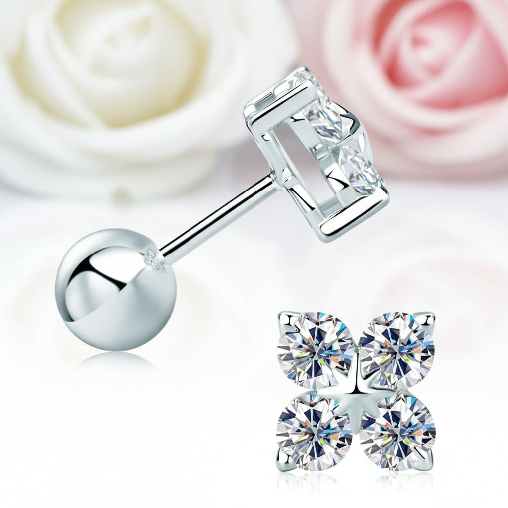 3mm Round Diamond Four Leaf Clover Earrings-Black Diamonds New York