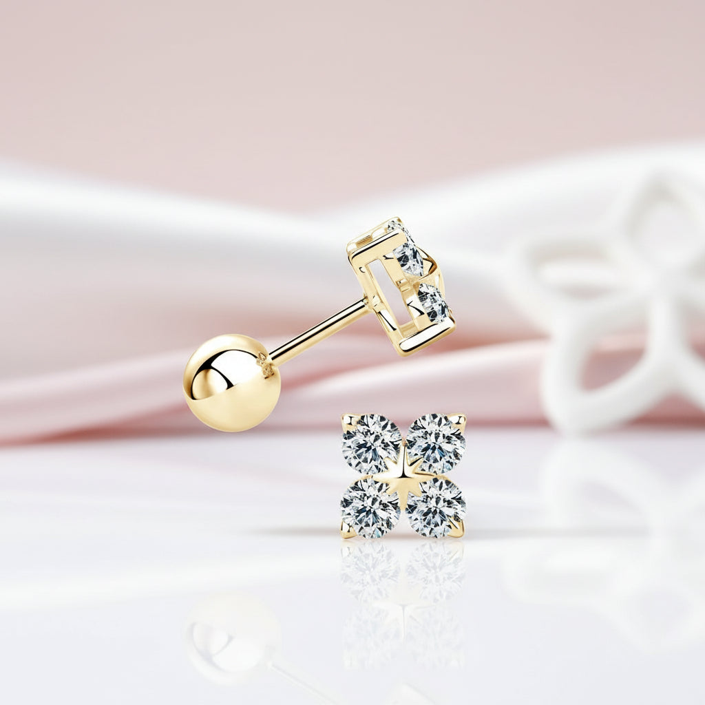 3mm Round Diamond Four Leaf Clover Earrings-Black Diamonds New York