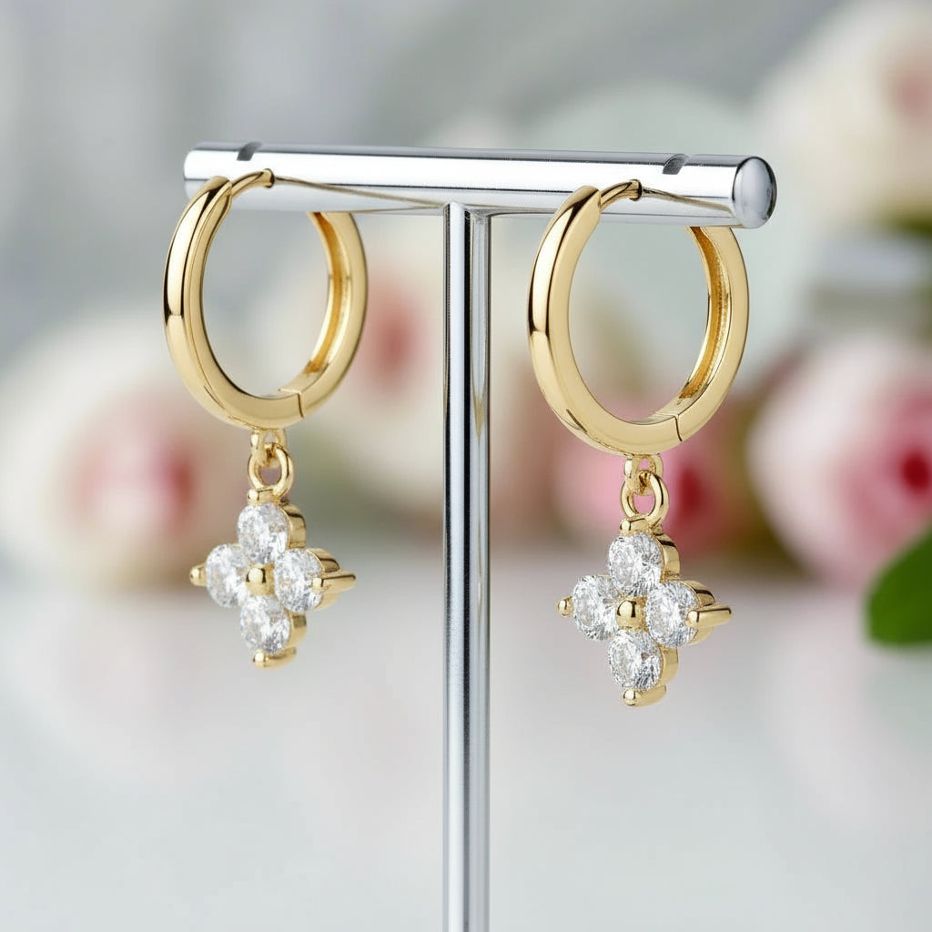 3mm Round Diamond Four Leaf Clover Earrings-Black Diamonds New York