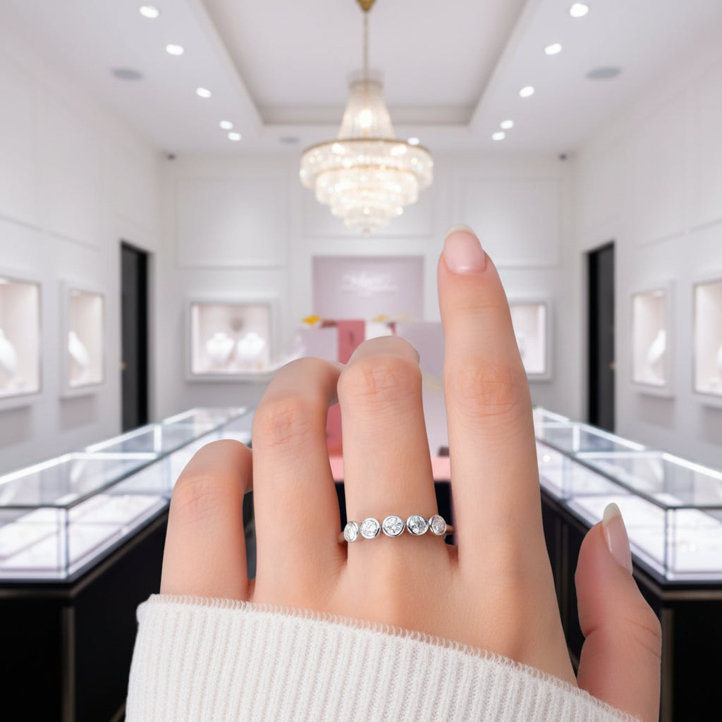 3mm Round Diamond Option Wedding Band in Bezel Setting-Black Diamonds New York