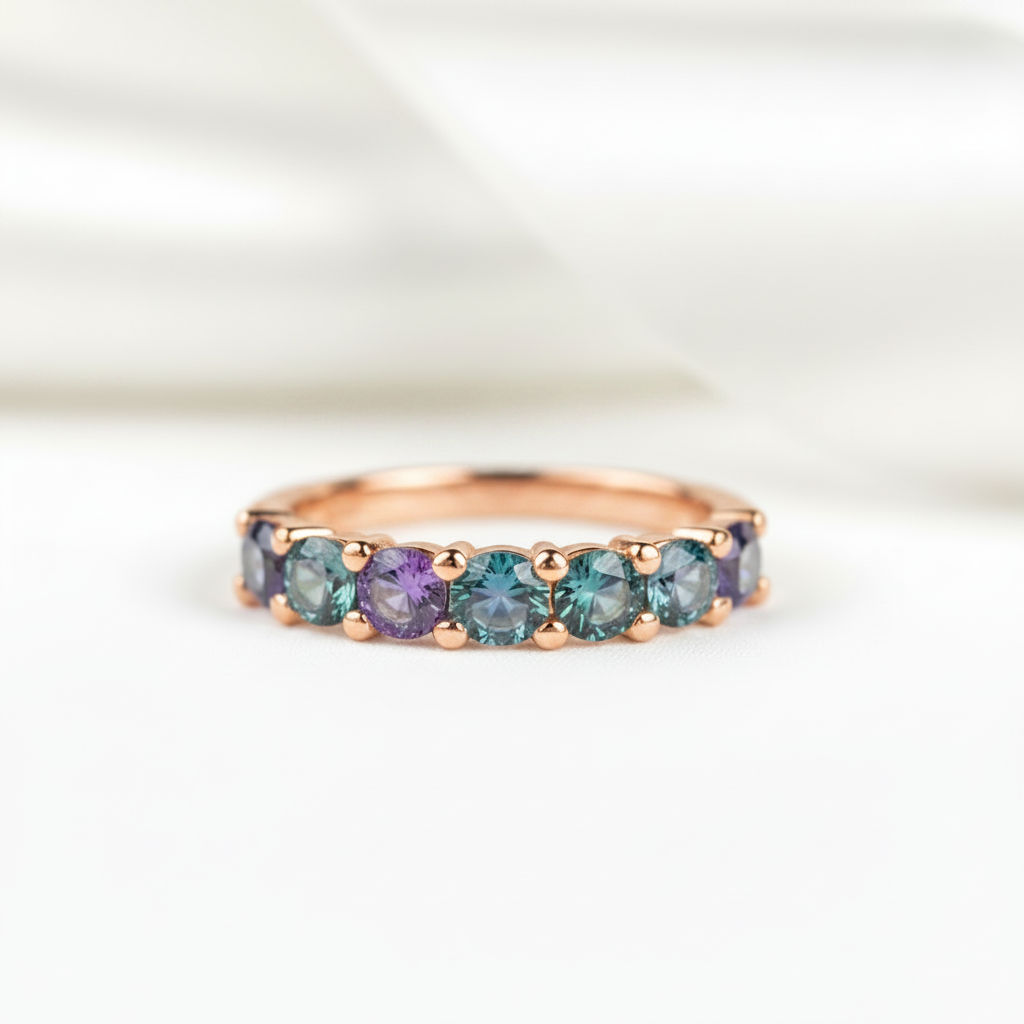 3mm Seven Stone Alexandrite Wedding Band-Black Diamonds New York