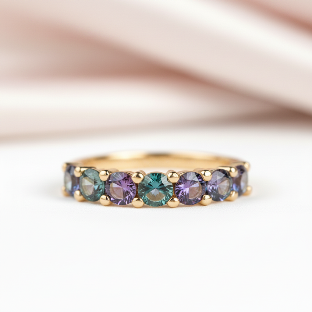 3mm Seven Stone Alexandrite Wedding Band-Black Diamonds New York