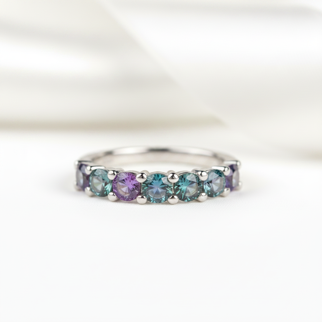 3mm Seven Stone Alexandrite Wedding Band-Black Diamonds New York