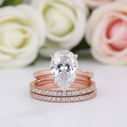3pc Rose Gold Classic Pear Cut Wedding Ring Set-Black Diamonds New York