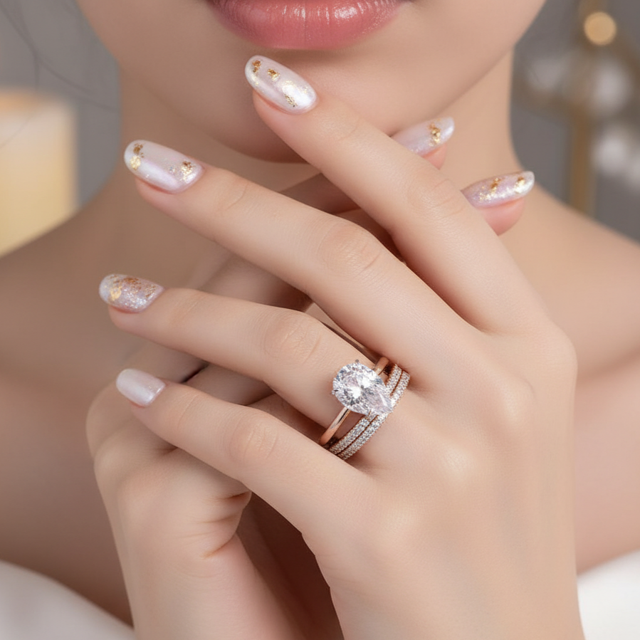 3pc Rose Gold Classic Pear Cut Wedding Ring Set-Black Diamonds New York