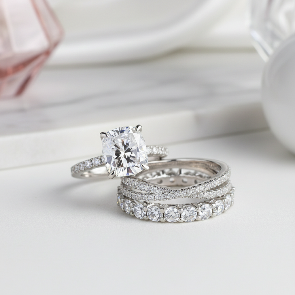 3pc Gorgeous Cushion Cut Simulated Diamond Ring Set-Black Diamonds New York