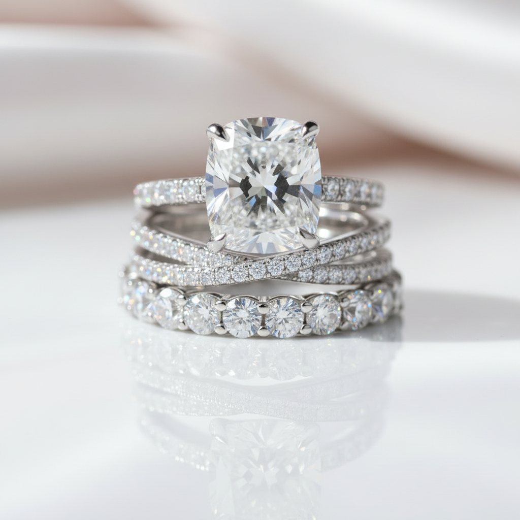 3pc Gorgeous Cushion Cut Simulated Diamond Ring Set-Black Diamonds New York