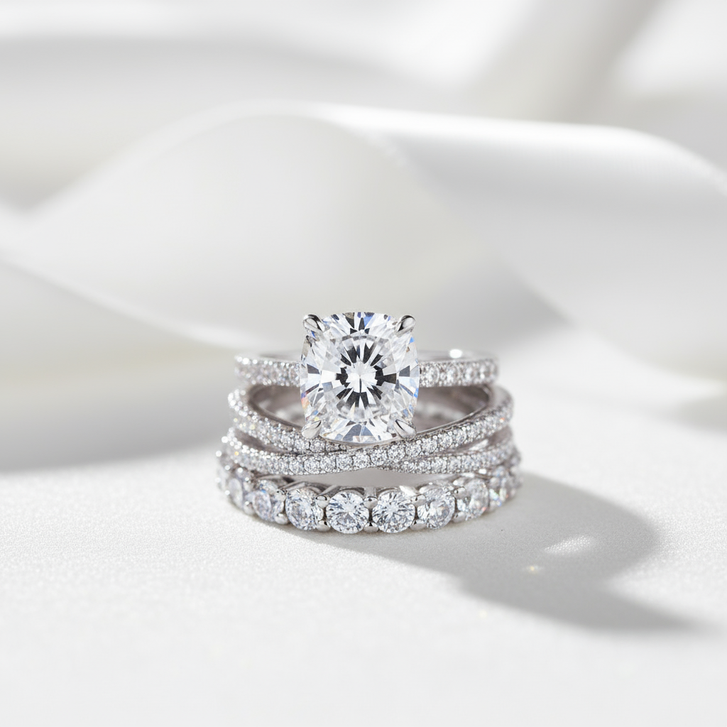 3pc Gorgeous Cushion Cut Simulated Diamond Ring Set-Black Diamonds New York