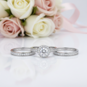 3Pcs 2.4 Ct Round Diamond Option Halo Engagement Ring Set-Black Diamonds New York