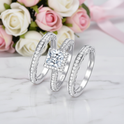 3pcs 2.8ct Princess Cut White Diamond Option Halo Engagement Ring Set-Black Diamonds New York