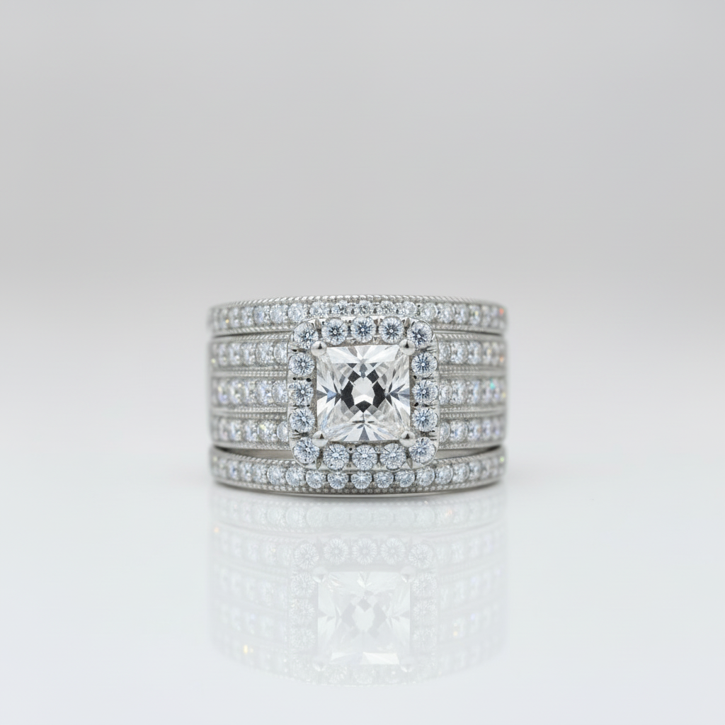 3Pcs Cross Princess Cut Diamond Option Halo Ring Set-Black Diamonds New York