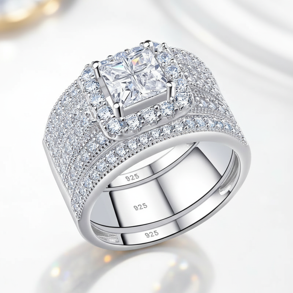 3Pcs Princess Cut Diamond Option Engagement Ring Set-Black Diamonds New York