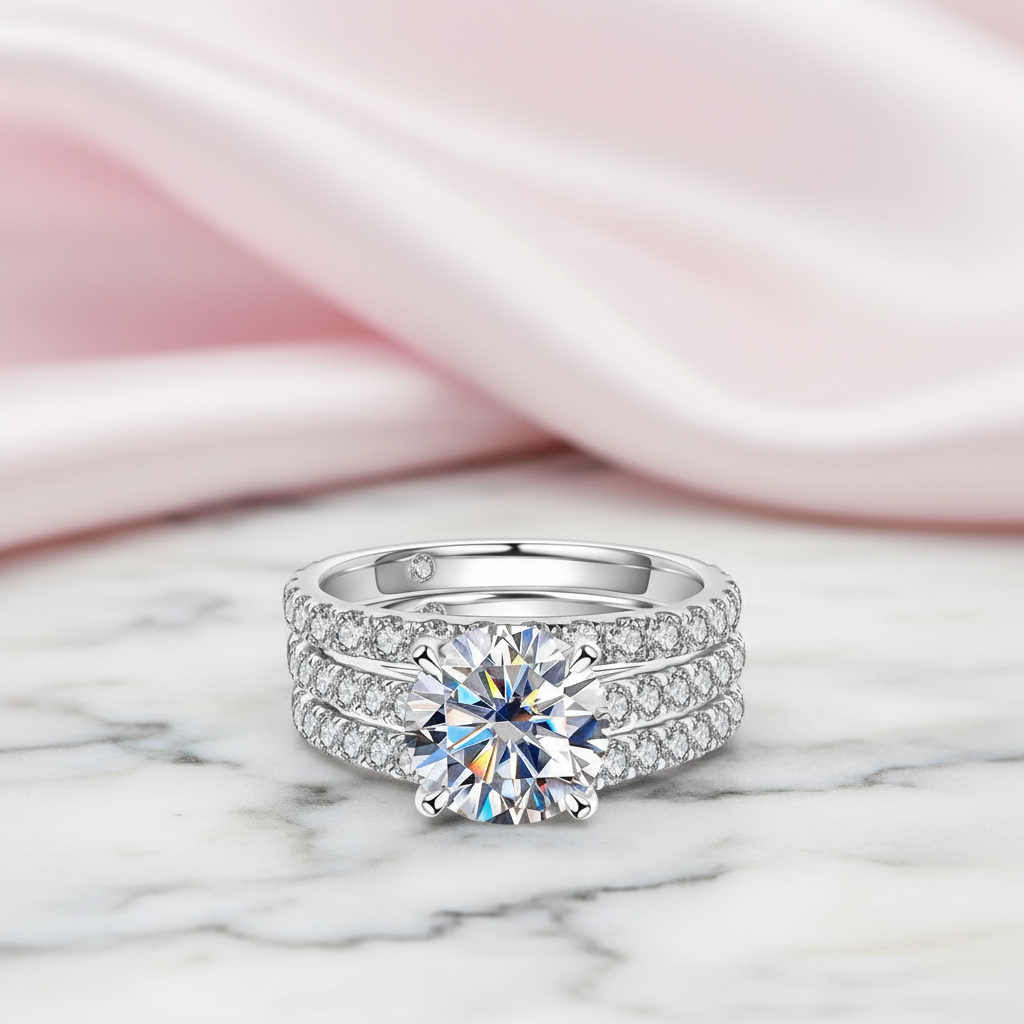 3pcs Round Cut Diamond Option Ring Set-Black Diamonds New York