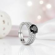 3pcs Round Cut Diamond Option Ring Set-Black Diamonds New York