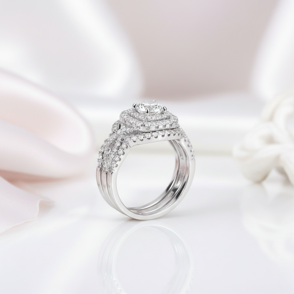 3Pcs Round Diamond Option with Halo Ring Set-Black Diamonds New York