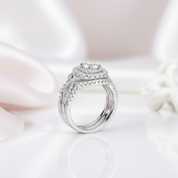 3Pcs Round Diamond Option with Halo Ring Set-Black Diamonds New York