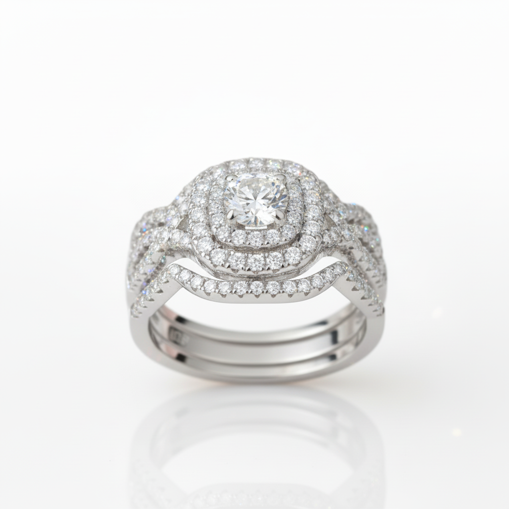 3Pcs Round Diamond Option with Halo Ring Set-Black Diamonds New York