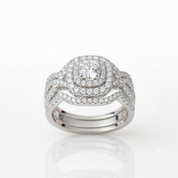 3Pcs Round Diamond Option with Halo Ring Set-Black Diamonds New York