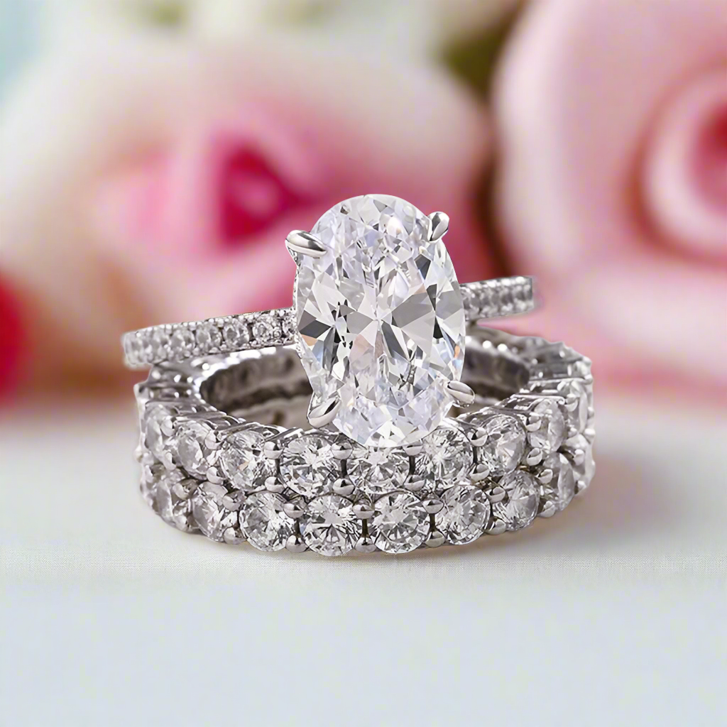 3pcs Stunning Oval Cut Simulated Diamond Wedding Set-Black Diamonds New York