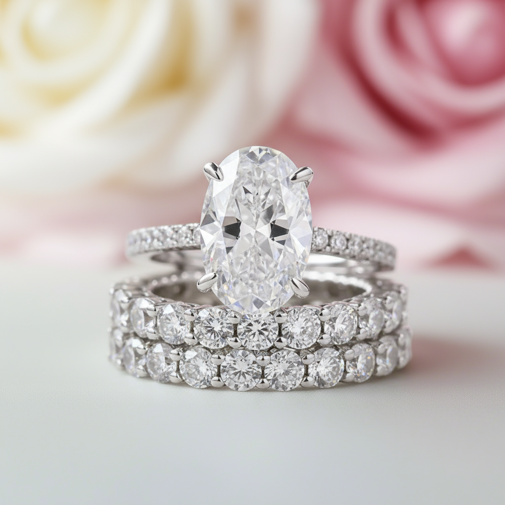 3pcs Stunning Oval Cut Simulated Diamond Wedding Set-Black Diamonds New York