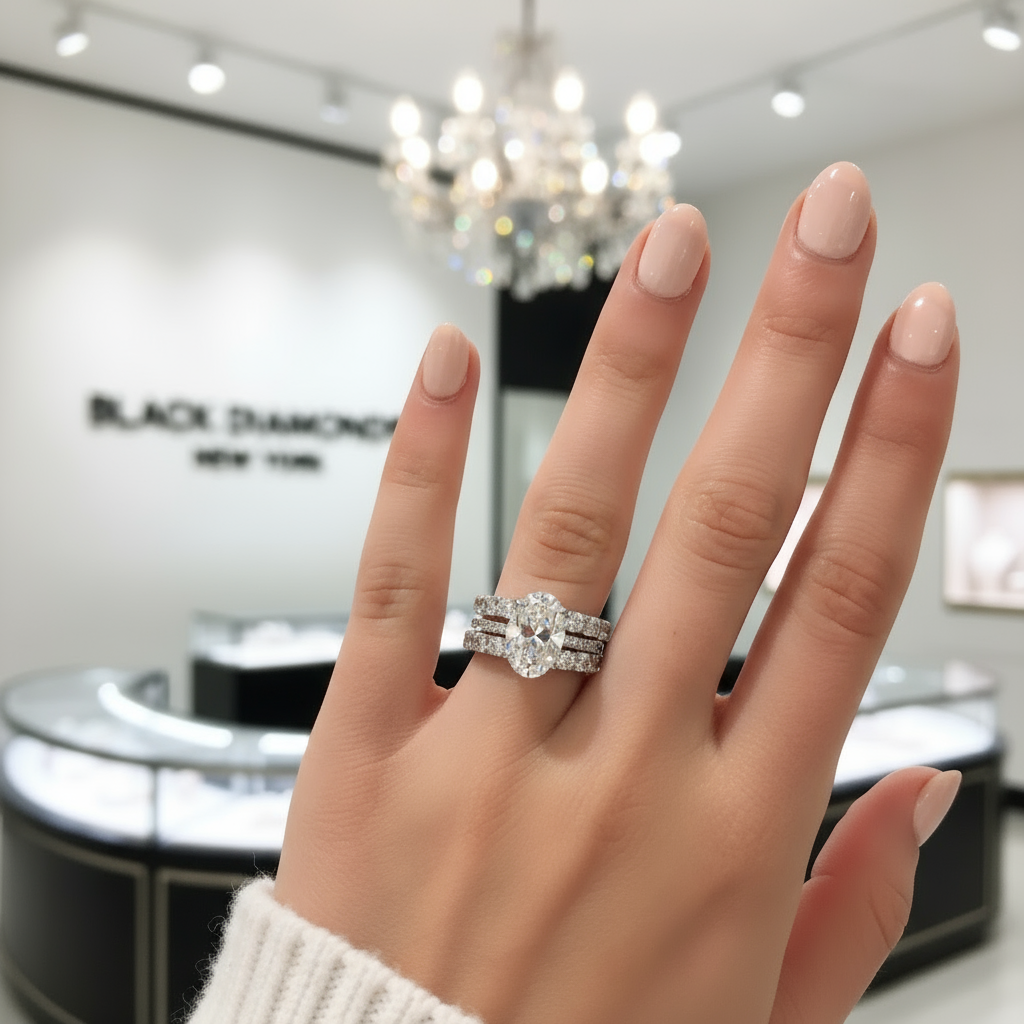 3pcs Stunning Oval Cut Simulated Diamond Wedding Set-Black Diamonds New York