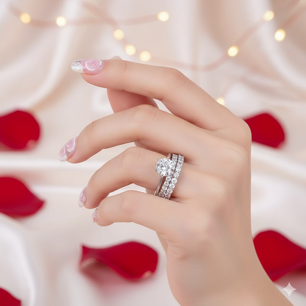 Classic Round Cut 3-Pieces Wedding Set-Black Diamonds New York