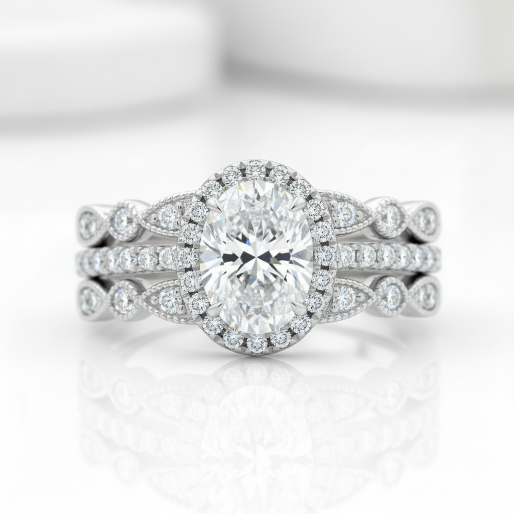 3Pieces 1.8 Ct Oval Shaped Diamond Option Wedding Ring Set-Black Diamonds New York