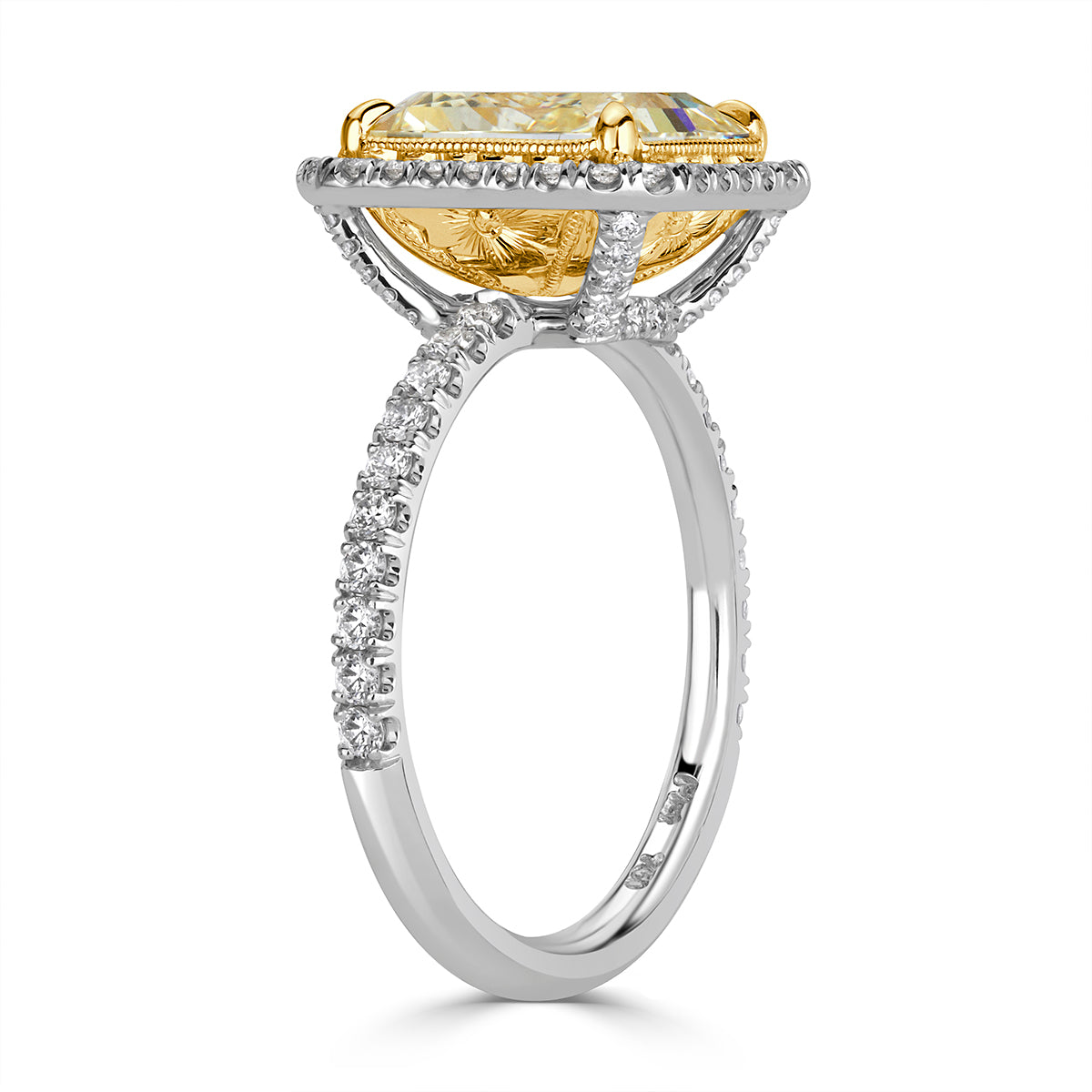 4.0 ct Light Yellow Radiant Cut Diamond Engagement Ring in 14k White Gold-Black Diamonds New York