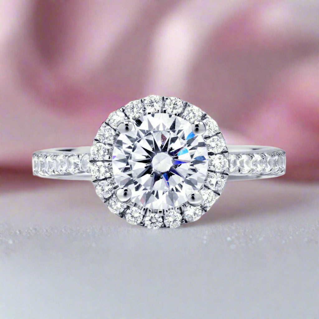 4-Prong Round Diamond Halo White Gold Engagement Ring-Black Diamonds New York