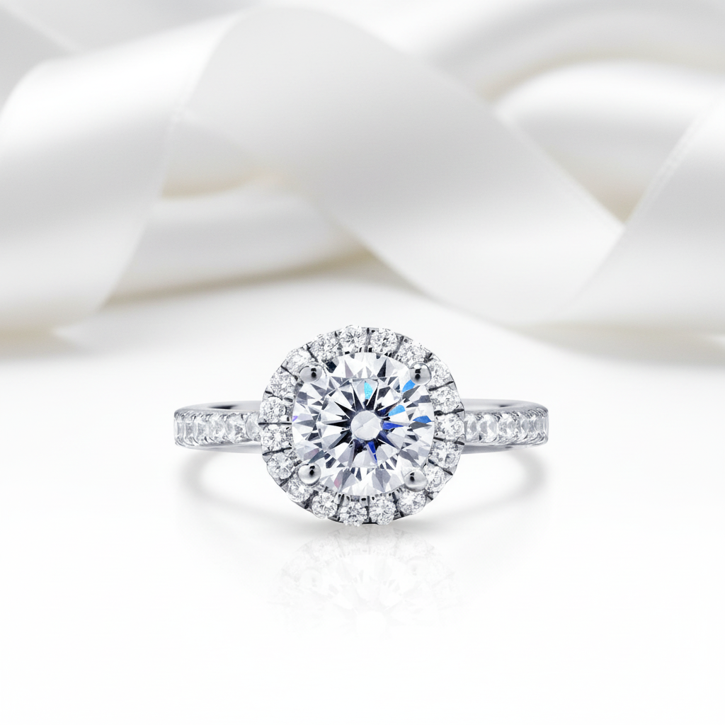 4-Prong Round Diamond Option Halo White Gold Engagement Ring-Black Diamonds New York