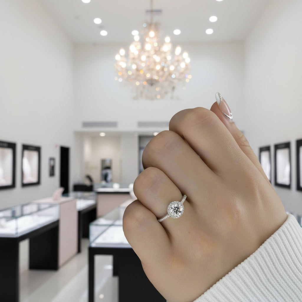 4-Prong Round Diamond Option Halo White Gold Engagement Ring-Black Diamonds New York