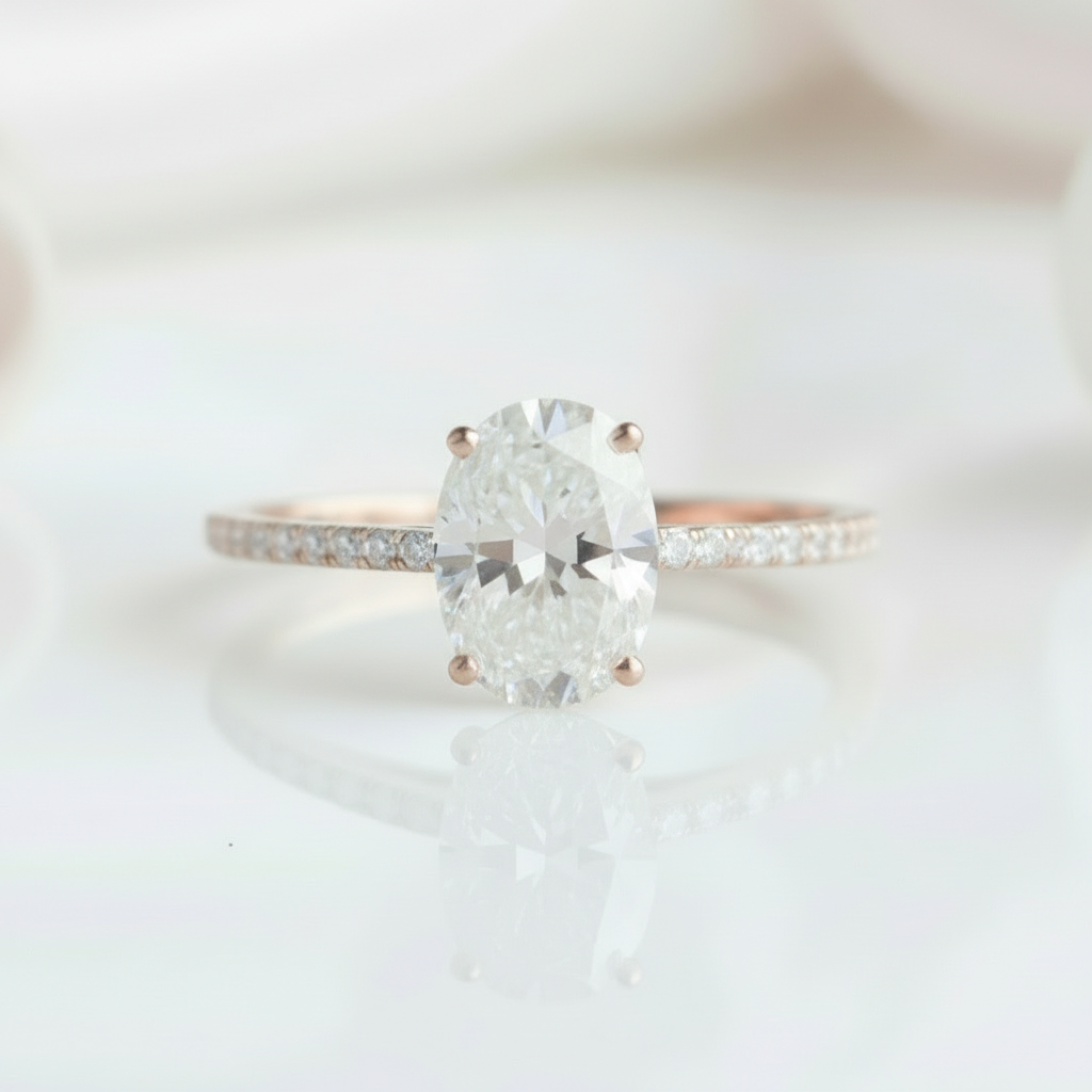 4 Prong 14K White Gold 1ct Oval Diamond Engagement Ring-Black Diamonds New York