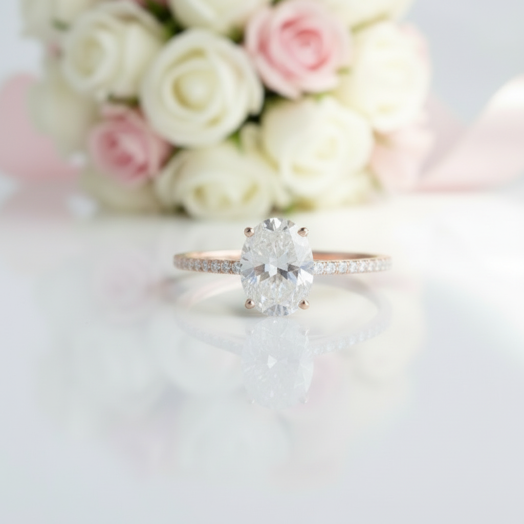 4 Prong 14K White Gold 1ct Oval Diamond Engagement Ring-Black Diamonds New York