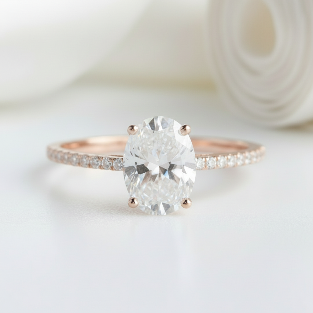 4 Prong 14K White Gold 1ct Oval Diamond Engagement Ring-Black Diamonds New York