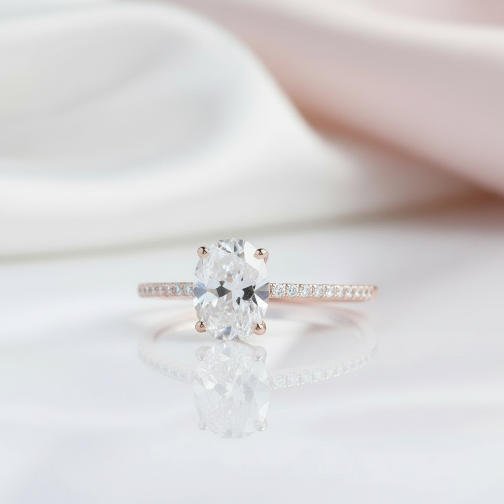 4 Prong 14K White Gold 1ct Oval Diamond Engagement Ring-Black Diamonds New York