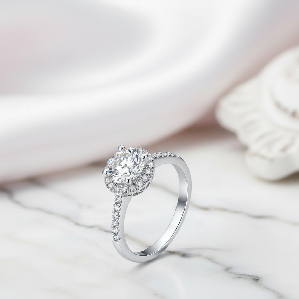 4-Prong Round Diamond Option Halo White Gold Engagement Ring-Black Diamonds New York