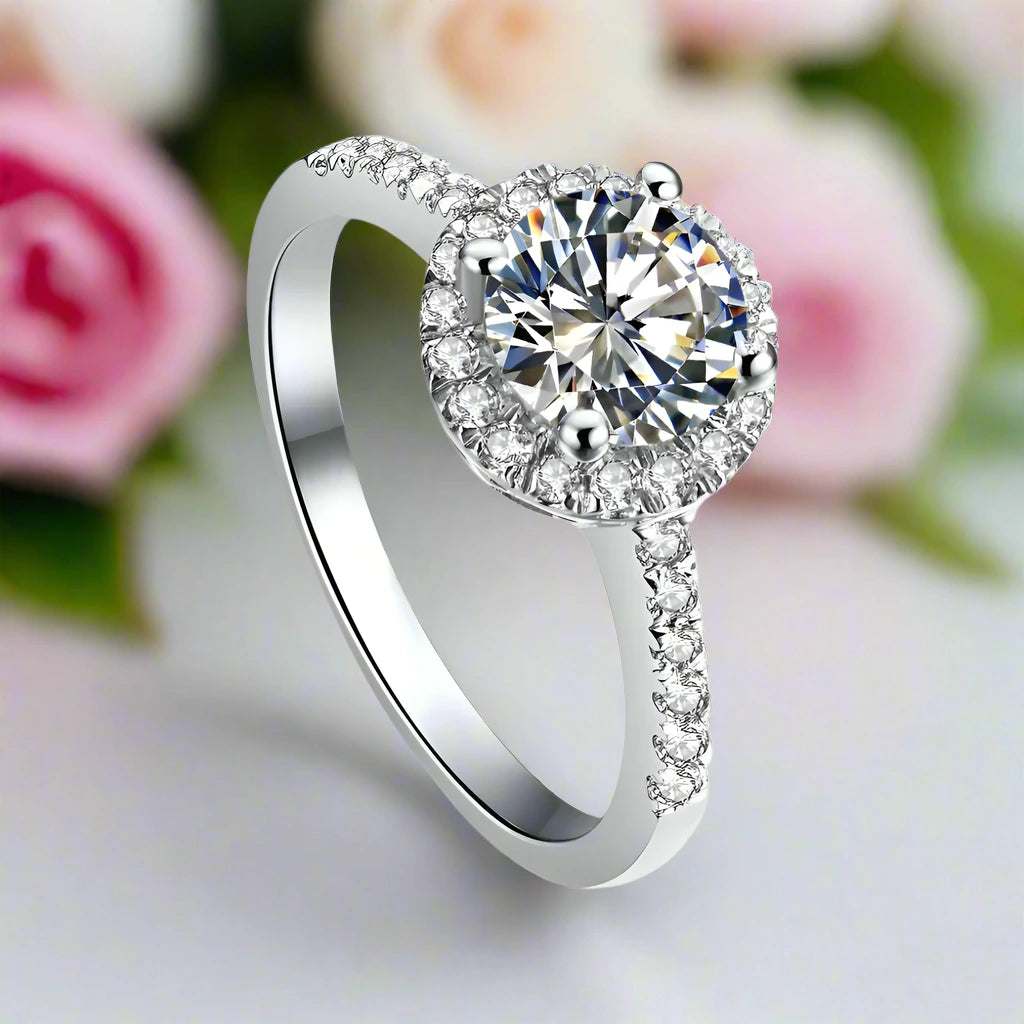 4-Prong Round Diamond Halo White Gold Engagement Ring-Black Diamonds New York