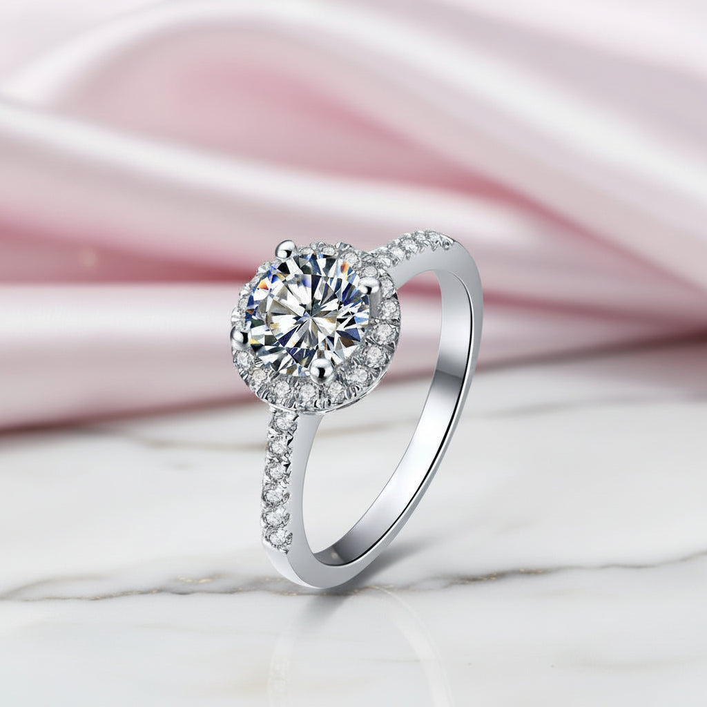 4-Prong Round Diamond Option Halo White Gold Engagement Ring-Black Diamonds New York