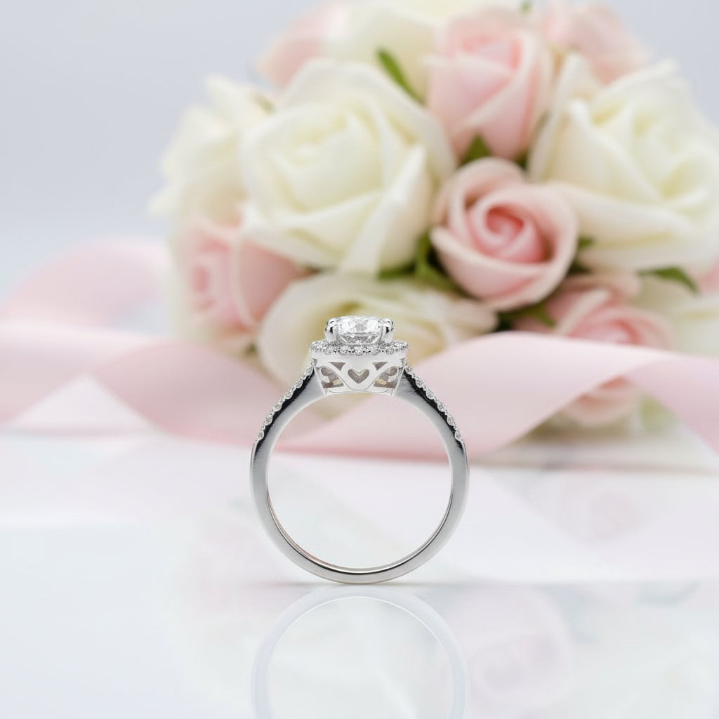 4-Prong Round Diamond Option Halo White Gold Engagement Ring-Black Diamonds New York