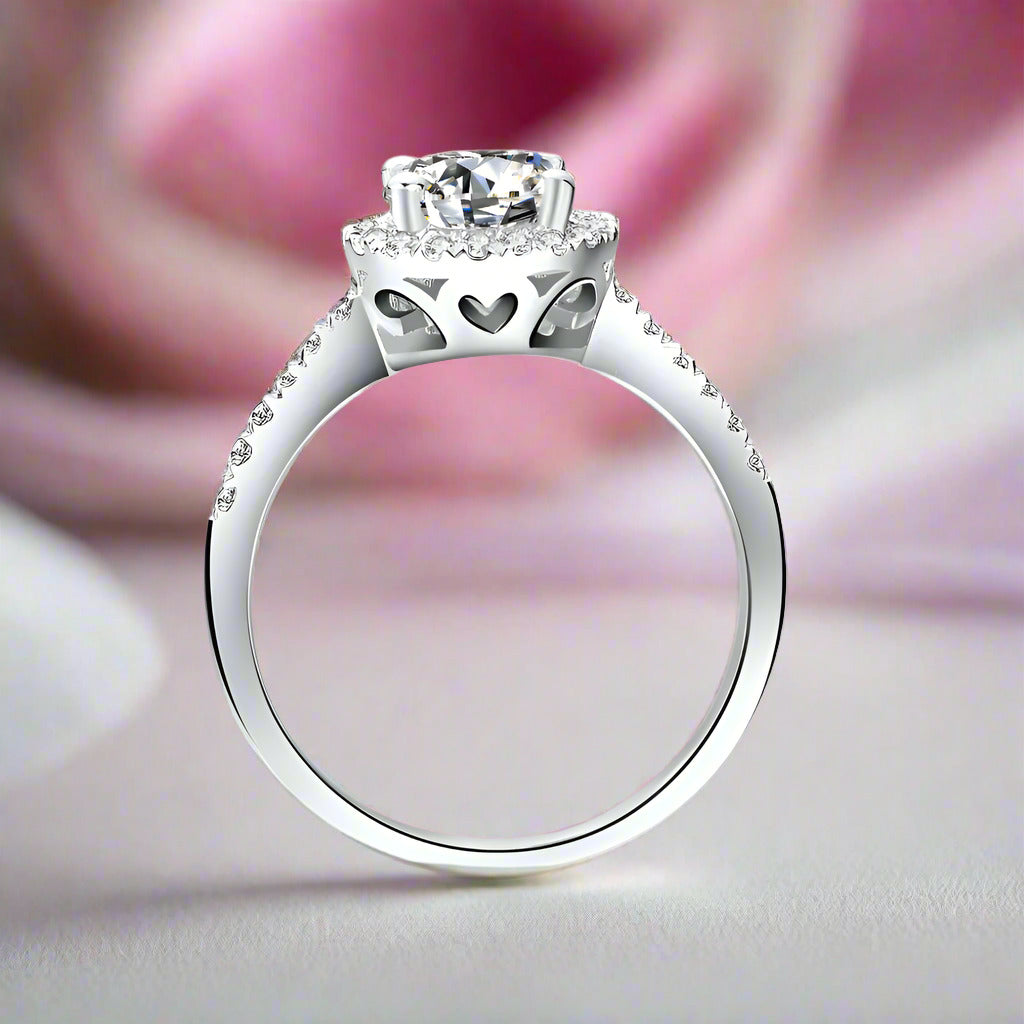 4-Prong Round Diamond Halo White Gold Engagement Ring-Black Diamonds New York