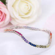 4 Prong Square Rainbow Crystal Tennis Chain Bracelet-Black Diamonds New York