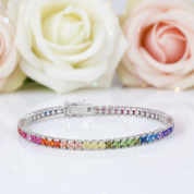 4 Prong Square Rainbow Crystal Tennis Chain Bracelet-Black Diamonds New York