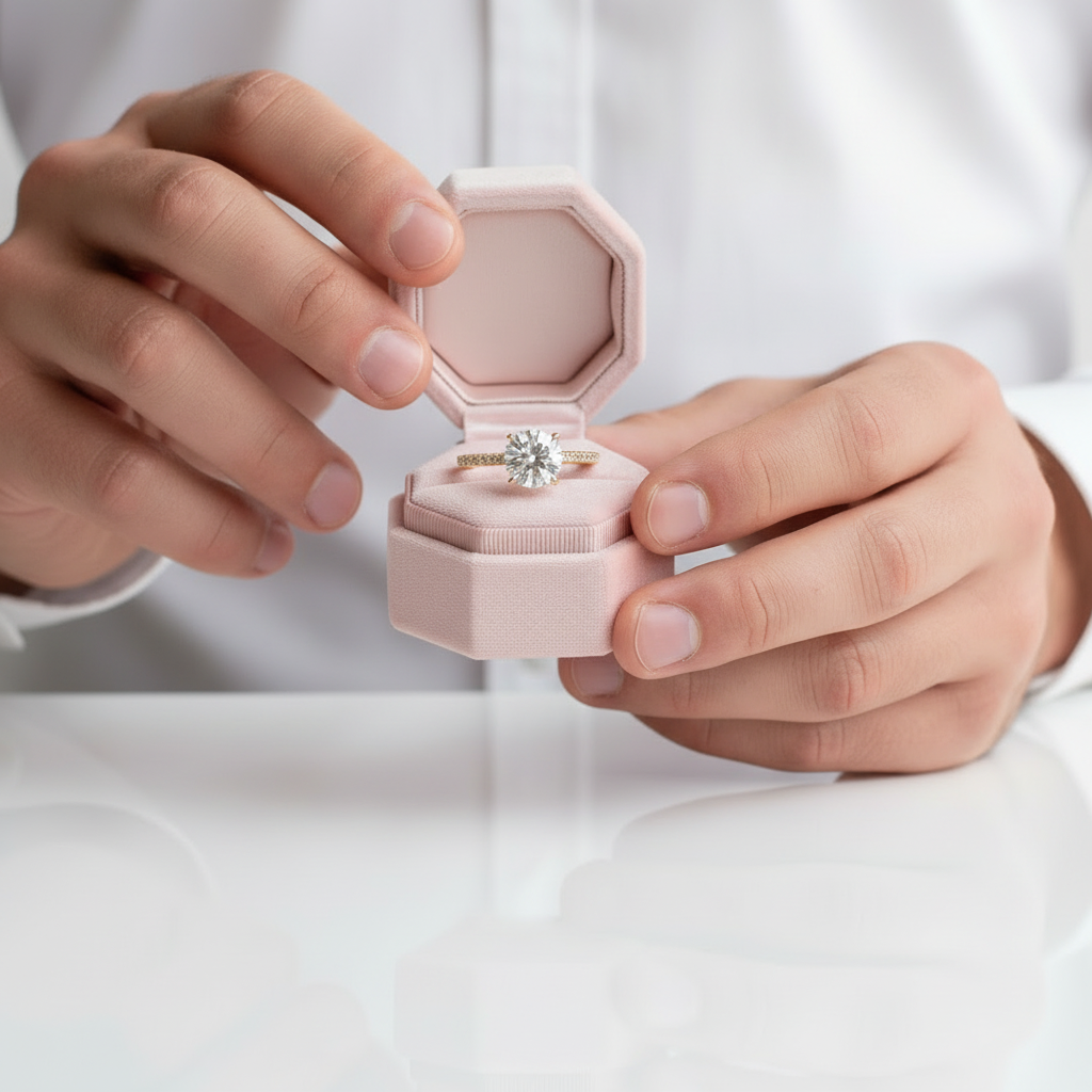 4 prong Yellow Gold Classic Round Cut Engagement Ring-Black Diamonds New York