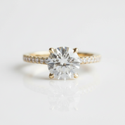 4 prong Yellow Gold Classic Round Cut Engagement Ring-Black Diamonds New York