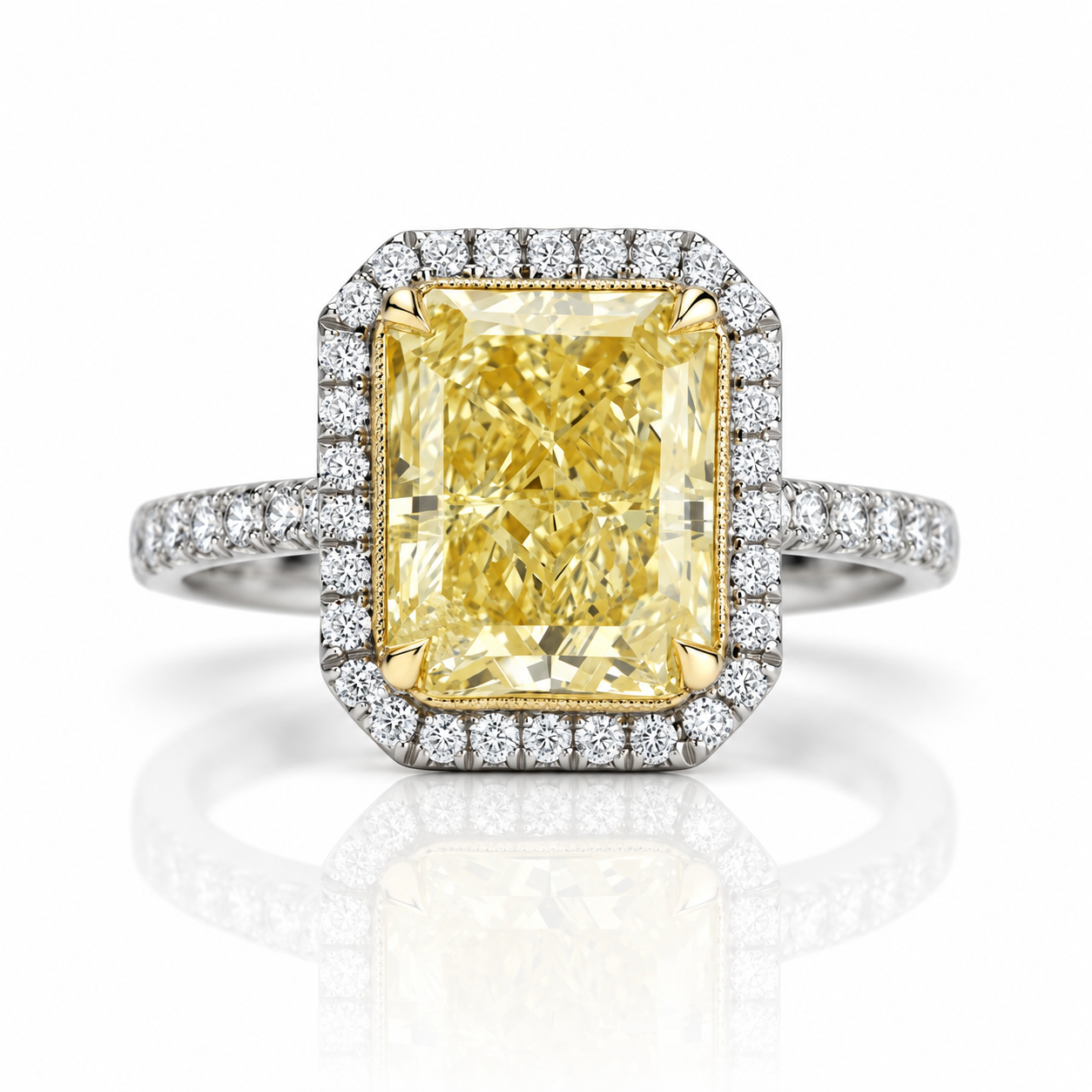 4.0 ct Light Yellow Radiant Cut Diamond Option Engagement Ring in 14k White Gold-Black Diamonds New York